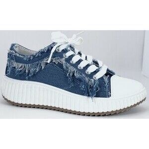 Yoki Denim Platform Sneakers Frayed Distressed Grunge Y2K Shoes Womens 9